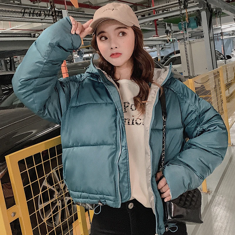 Fitaylor зимние куртки с хлопковой подкладкой свободное короткое теплое пальто для