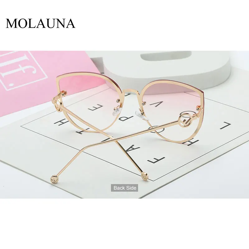 

2021 New Cat Eye Sunglasses Women Luxury Goggles Fashion Women Sun Glasses Clear Lens Cateye Female Eyewear Rimless Gradient