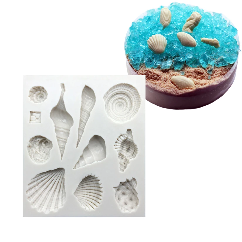Molde de silicona con conchas para decoraci&oacute;n de pasteles, herramientas para hornear Fondant, galletas, magdalenas, Chocolate, venta al por mayor, 10 unids/lote-0