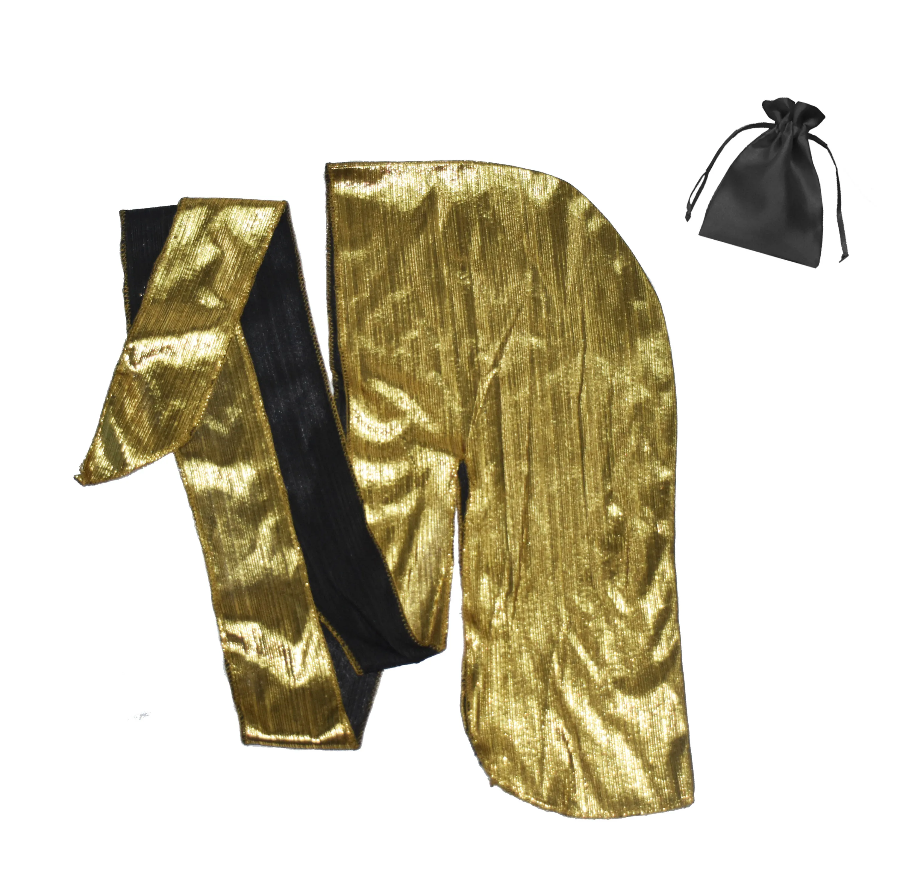 Luxury golden glitter shinning bling custom silky wholesale durag in bag
