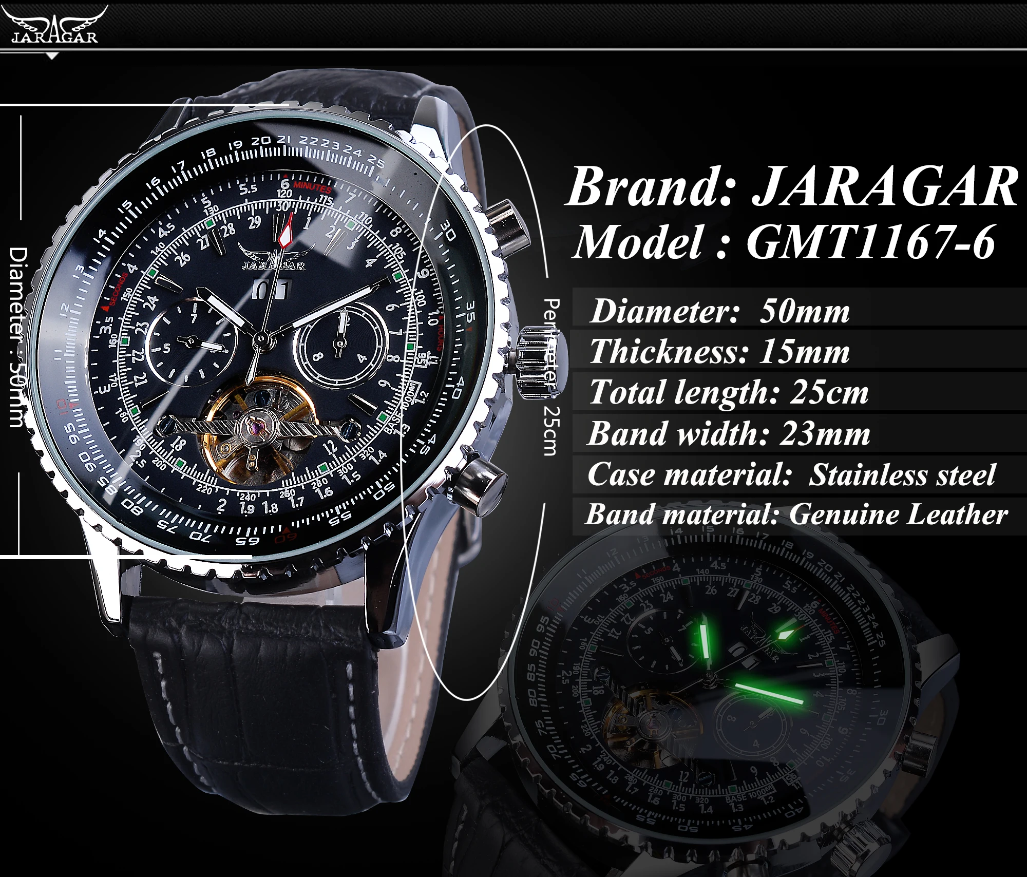 Jaragar Pilot Design Skeleton Automatic Watch Men Tourbillon Date Multifunction Mechanical Genuine Leather Business Watches Gift | Наручные