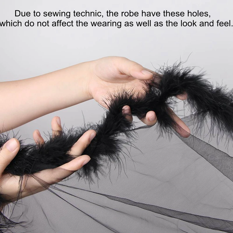 Long Chiffon Lace Nightgown Lingerie Fur Robe See Through Underwear Sleepwear Plus Size 3XL 5XL Christmas Sexy Costume Xmas Gift