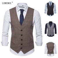 lomemol new mens vest casual business men v neck suit vests male lattice waistcoat mens sleeveless suit vest smart casual top