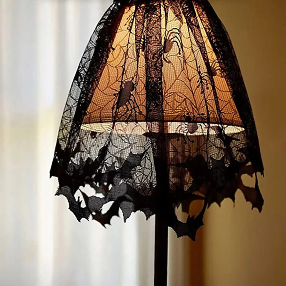 

1 Set Decoration Lace Spider Web Tablecloth Black Fireplace Cover