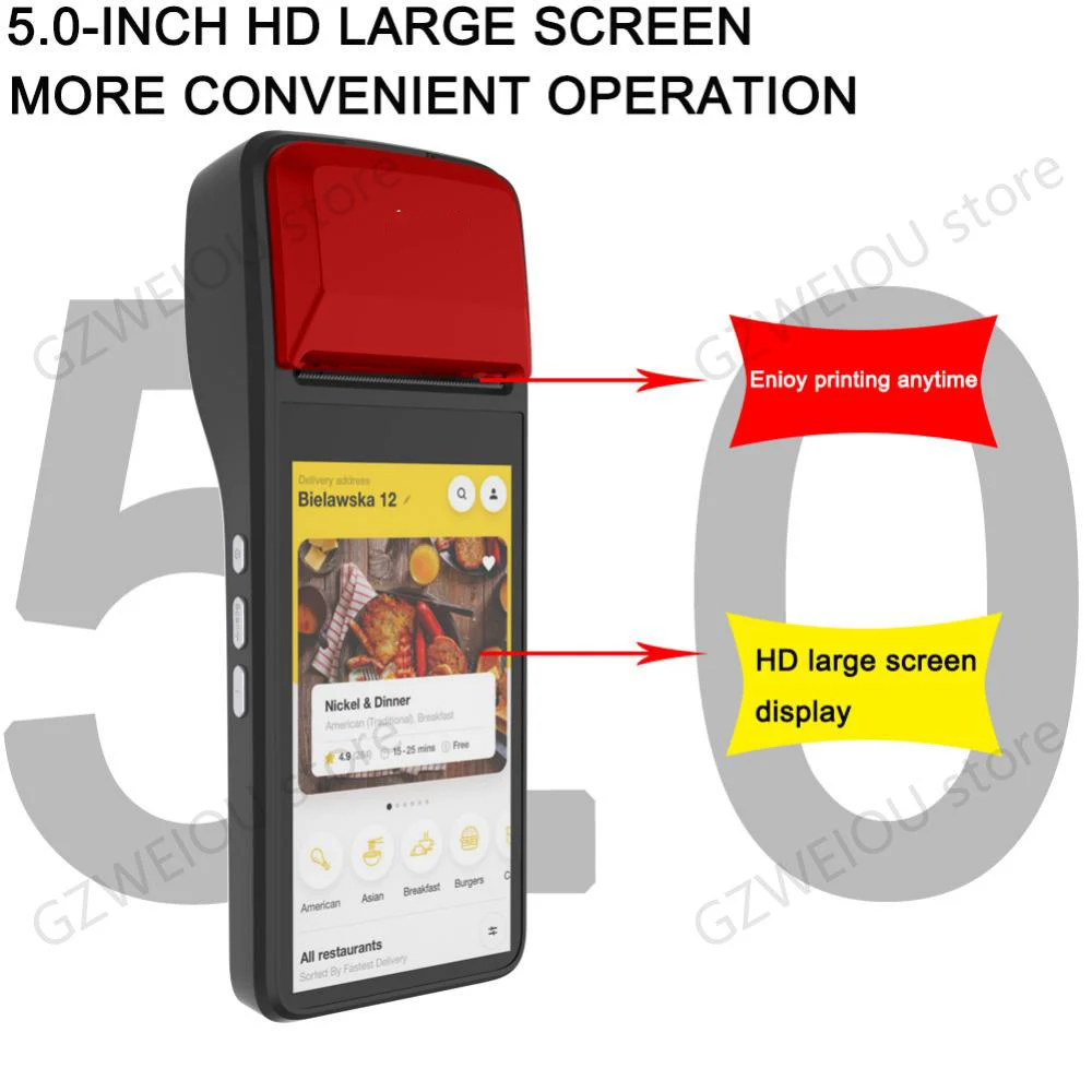 PDA Android 7 0 Bluetooth Термальный чековый принтер 58 мм 3G WiFi мобильный заказ POS-терминал с