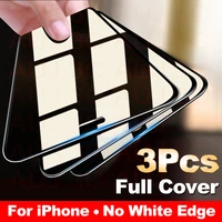 3pcs full cover protective glass on for iphone 11 pro max tempered glass film on iphone x xr xs max screen protector curved edge