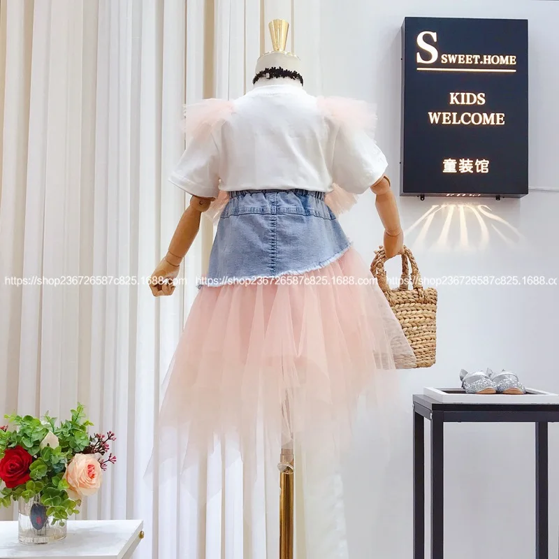 Детская одежда Новинка лета 2020 футболка с вышитыми мелкими цветочками из