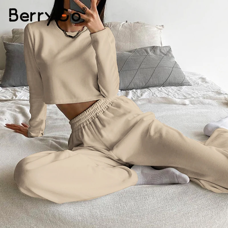 

BerryGo Solid color casual women's two piece Loose women's casual suit Daily home style women's long sleeve suit autumn 2020