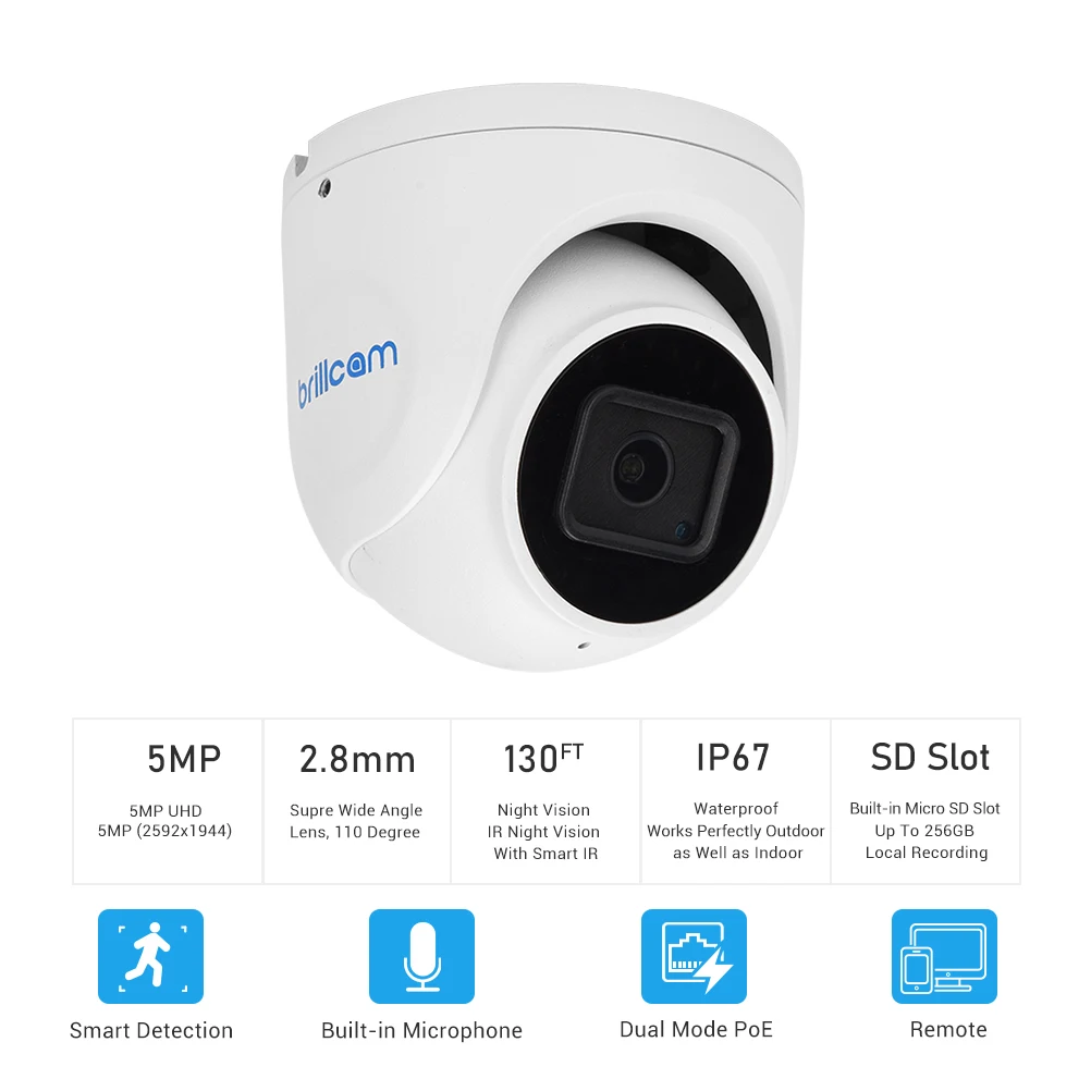 IP камера Brillcam 5 Мп UHD POE с микрофоном и поддержкой SD|Камеры видеонаблюдения| |