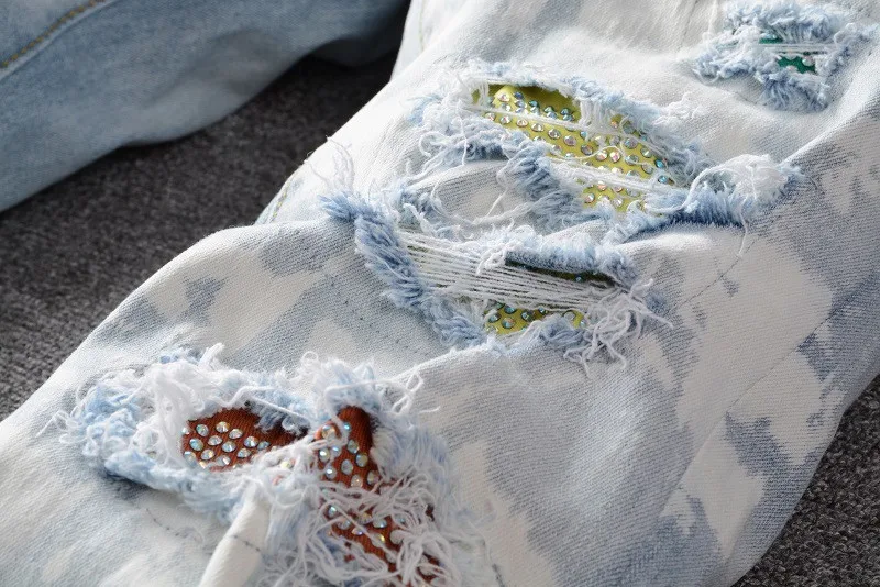 

MORUANCLE Mens Hi Street Destroyed Jeans Pants Brand Designer Ripped Denim Trousers Light Blue Distressed Torn Jeans Slim Fit