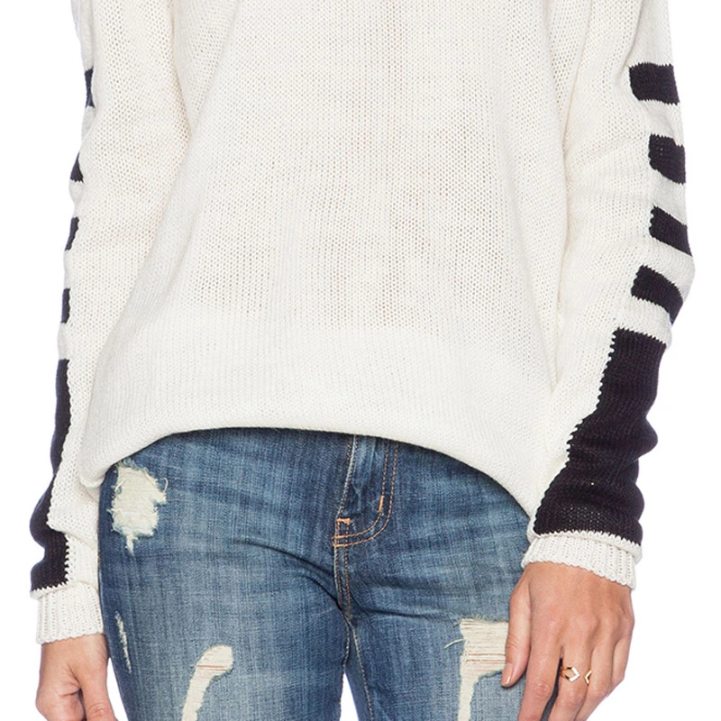 HDY Haoduoyi Fashion Trend Personality Simple Loose Street Contrast Color Striped Head Rib Long-sleeved Round Neck Knit Sweater | Женская