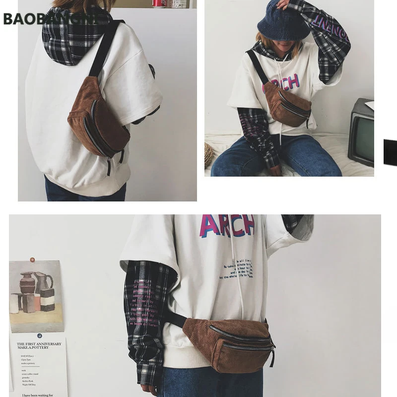 

Ladies Designer Canvas Fanny Pack Fashion Street Money Banana Phone Chest Bag Bum Belt BagsWomen Men Corduroy Waist Bag