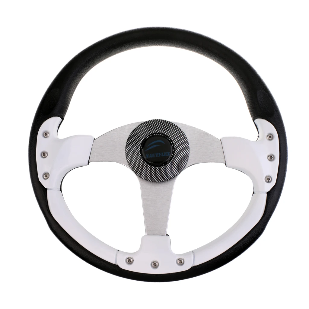 3 Spoke Boat Steering Wheel 13.5inch/340mm Dia with Center Cap Aluminum Alloy White Black | Marine Propeller