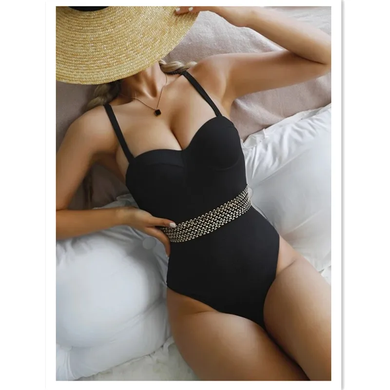 2021 Новое поступление цельный купальник женский однотонный пуш-ап на косточках