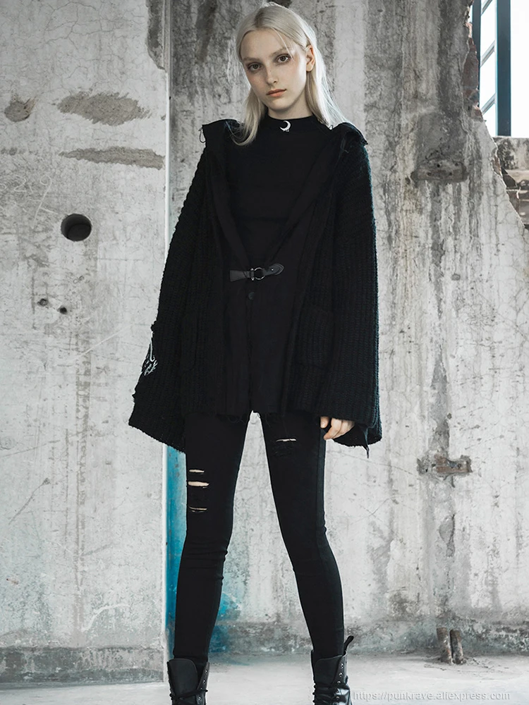 Женский свободный кардиган в стиле Панк RAVE осеннее пальто для девушек вязаный