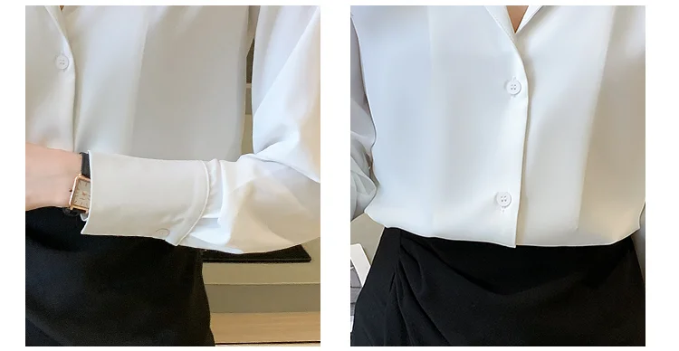 

Long Sleeve White Blouse Tops Blouse Women Blusas Mujer De Moda 2021 V-Neck Office Lady Chiffon Blouse Shirt Blouses Blusas E607
