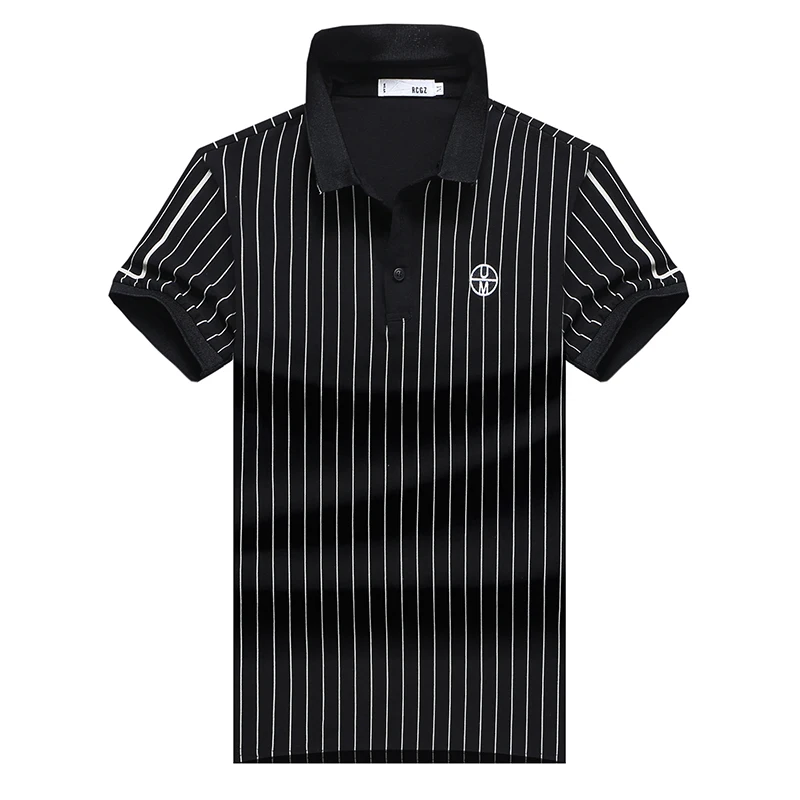 

Summer new men's brand pure cotton short-sleeved T-shirt 2021 mens fashion business casual striped lapel slim breathable T-shirt