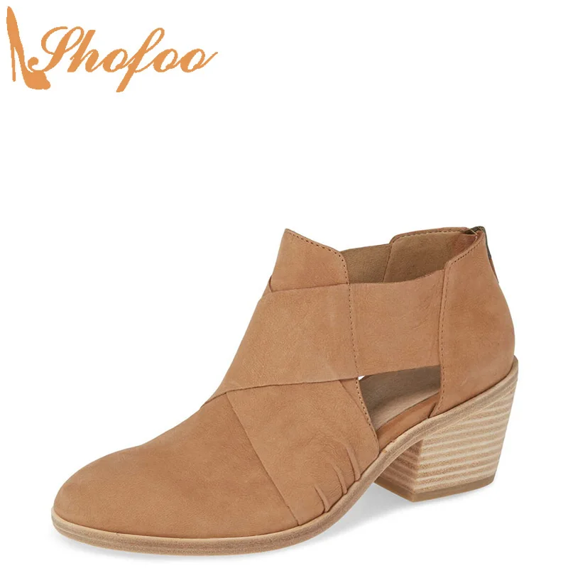 

Ботильоны женские на высоком массивном каблуке, полусапожки с миндальным носком, на молнии, пикантная модная обувь, большие размеры 14 16, коричневые