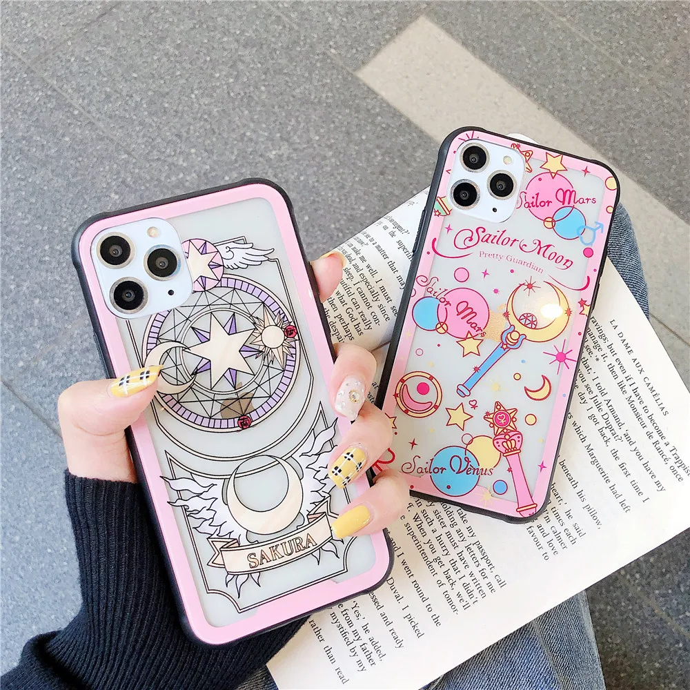 

Japanese Anime Card Captor SAKURA Tempered Glass Phone Case for Iphone 11 Pro Max 7 8 Plus X XR XS MAX Cute Clear Cover