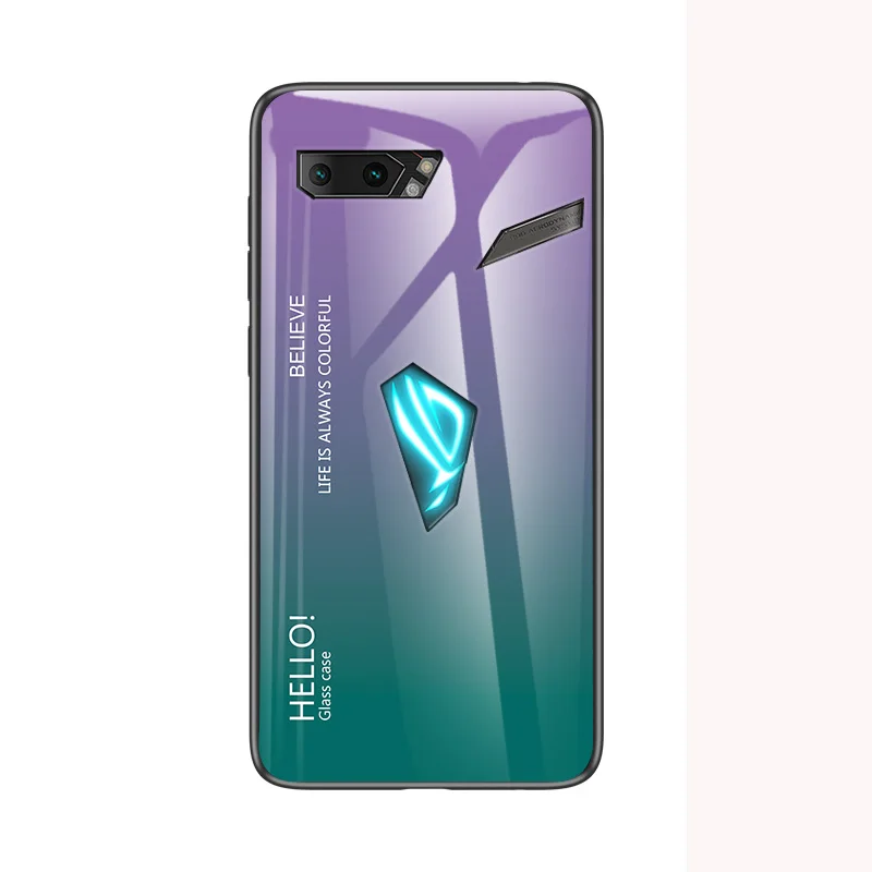 Purple Для Asus ROG Phone 2 ZS660KL градиентный чехол из закаленного стекла силиконовая рамка жесткая стеклянная задняя крышка для Asus ROG 2 - Цвет: Purple