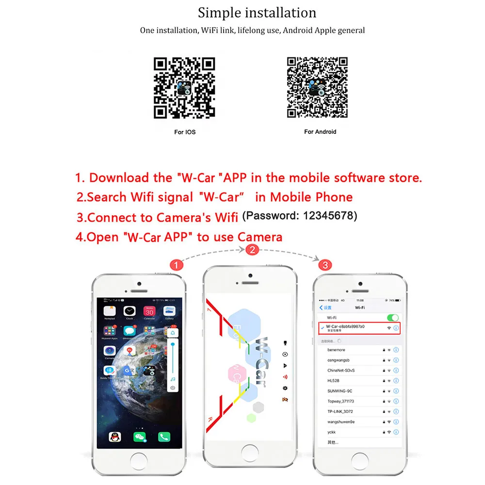 저렴한 무선 자동차 후면보기 카메라 와이파이 180 도 어안 반전 카메라 대시 캠 HD 나이트 비전 버스 트럭, 아이폰 안드로이드용 구매 무선 자동차 후면보기 카메라 와이파이 180 도 어안 반전 카메라 대시 캠 HD 나이트 비전 버스 트럭, 아이폰 안드로이드용