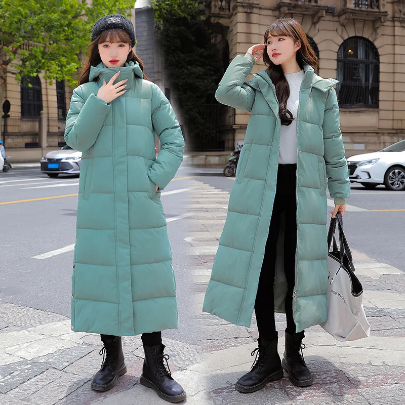 2021 Winter Long Straight Coat Fashion Simple Women Hooded Solid Zipper Jackets Long Sleeve Warm Coat Parka Female Outwear