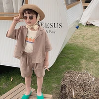 boy clothing set kids single breasted shirt shorts 2 piece set of new summer solid color short sleeve casual childrens set