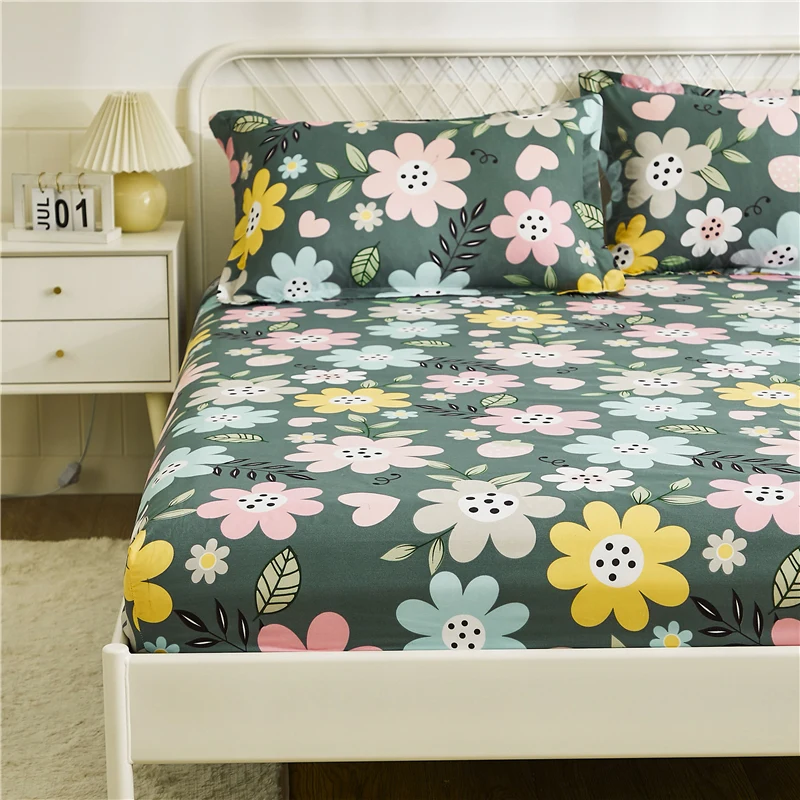 

1pcs 100% polyester printing fitted sheet with four corners and elastic band sheets
