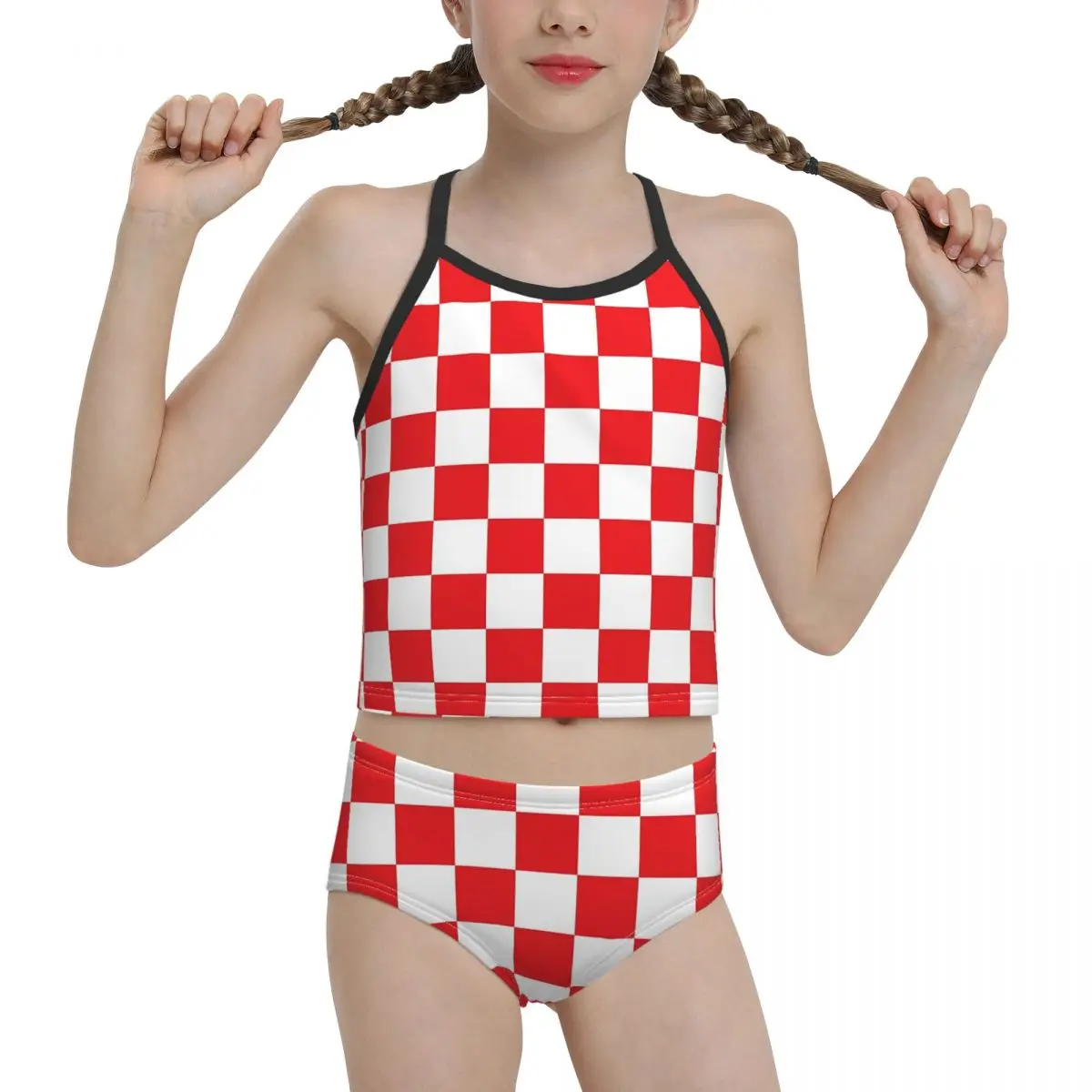 

Купальный костюм с патриотическим флагом для девочек младшей и старшей школы, бикини с красным узором в клетку, оптовая продажа для детей и ...