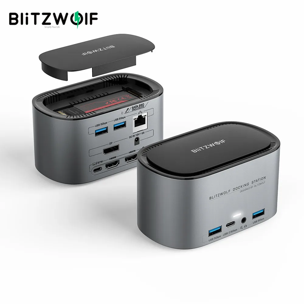 

BlitzWolf BW-TH12 14-in-1 Docking Station Multiple Port USB Hub with M.2 SATA 3.0 NGFF SSD Enclosure HD 4K USB 3.0 1000Mb/s RJ45