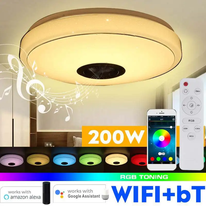 

Ultra Thin Led Ceiling Light Dimmable Panel Lamp With Bluetooth Speaker Remote Control Bedroom Colorful Music Ceiling Lights