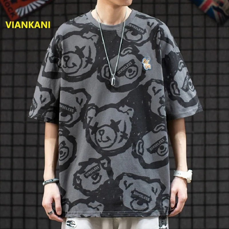 

2021 Последняя мода бренд Ins рисунком и аппликацией «Медведь», футболка для мальчиков с надписью свободные более Размеры пара тренд Свободные...