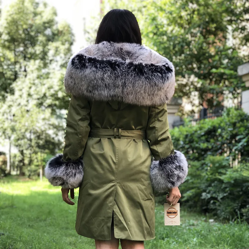 Fandy lokar, новинка, парка из натурального меха, женская зимняя куртка, натуральный Лисий мех, большое пальто с капюшоном, натуральный мех кролика, подкладка, куртка, женское меховое пальто