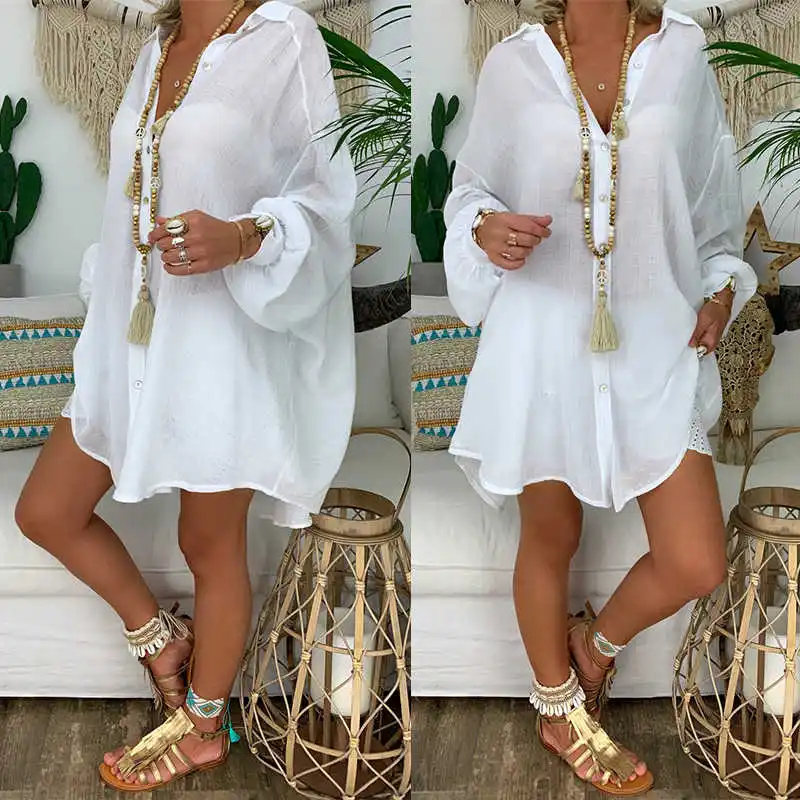 

New Loose Women Cover Ups Swimwear White Beach Dress Cotton Beach Kimono Coverups for Women Swimsuit Cover Up Beach Woman