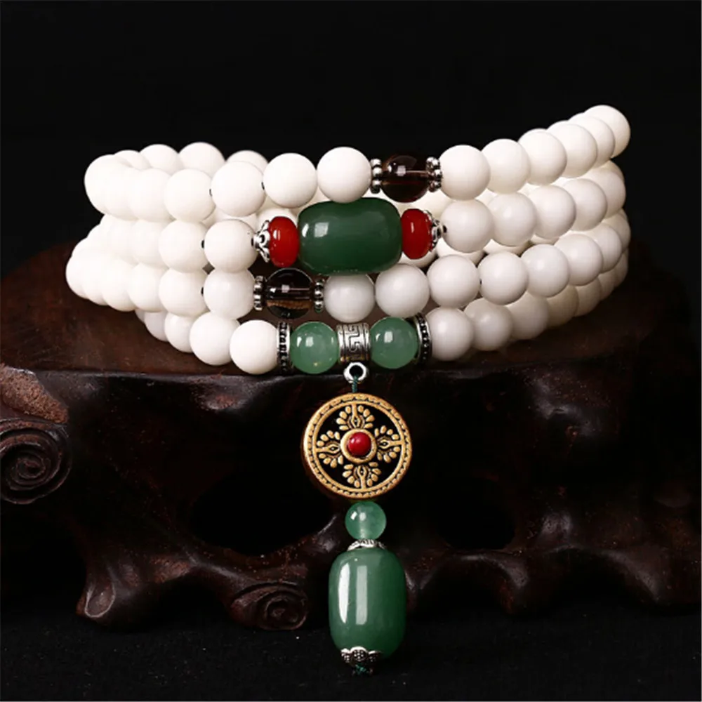 

Wholesale Plaything 8mm Natural White Bodhi Seed Beads Bracelet Handmade Buddhist 108 Mala Beaded Prayer Bracelet Women Jewelry