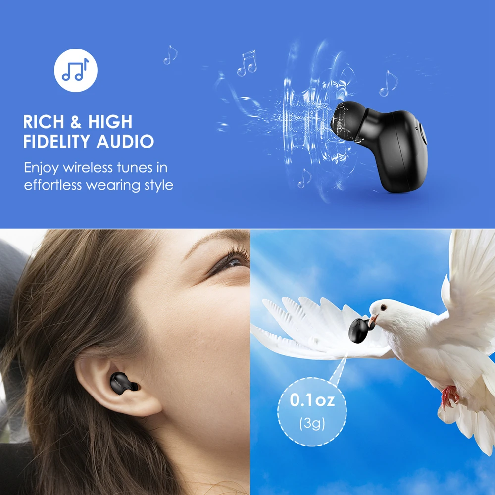 MPOW Bluetooth наушник один беспроводной наушник мини-наушники-невидимки с микрофоном 2 магнитные зарядные устройства/чехол для мобильного телефона