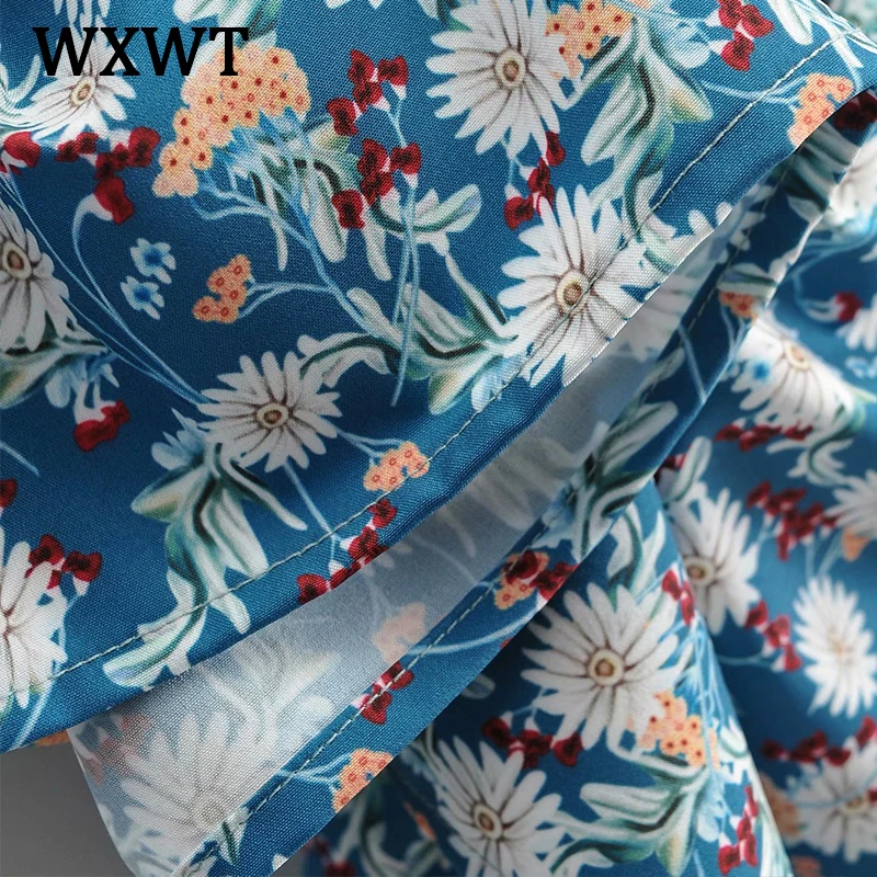 

WXWT Women Floral Print V Neck Summer Dress Short Sleeve Lace-up Bohemian Dress Vestidos z1329