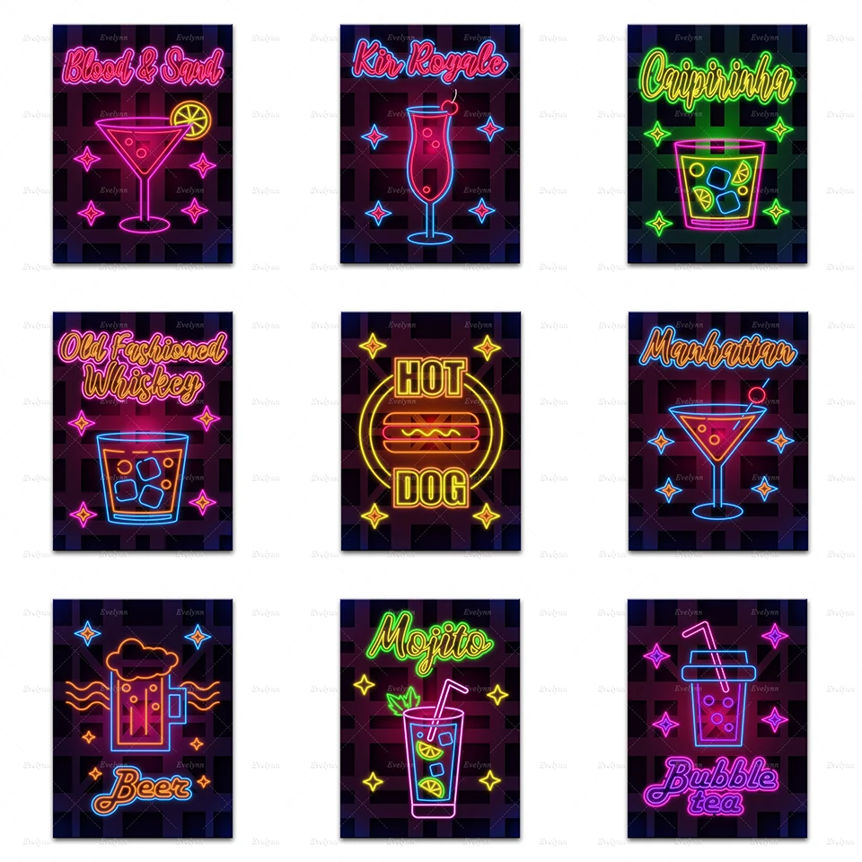 

Nordic Minimalism Foods And Drinks Neon Sign Wall Art Canvas Painting Modular Pictures Poster Print For Living Room Home Decor