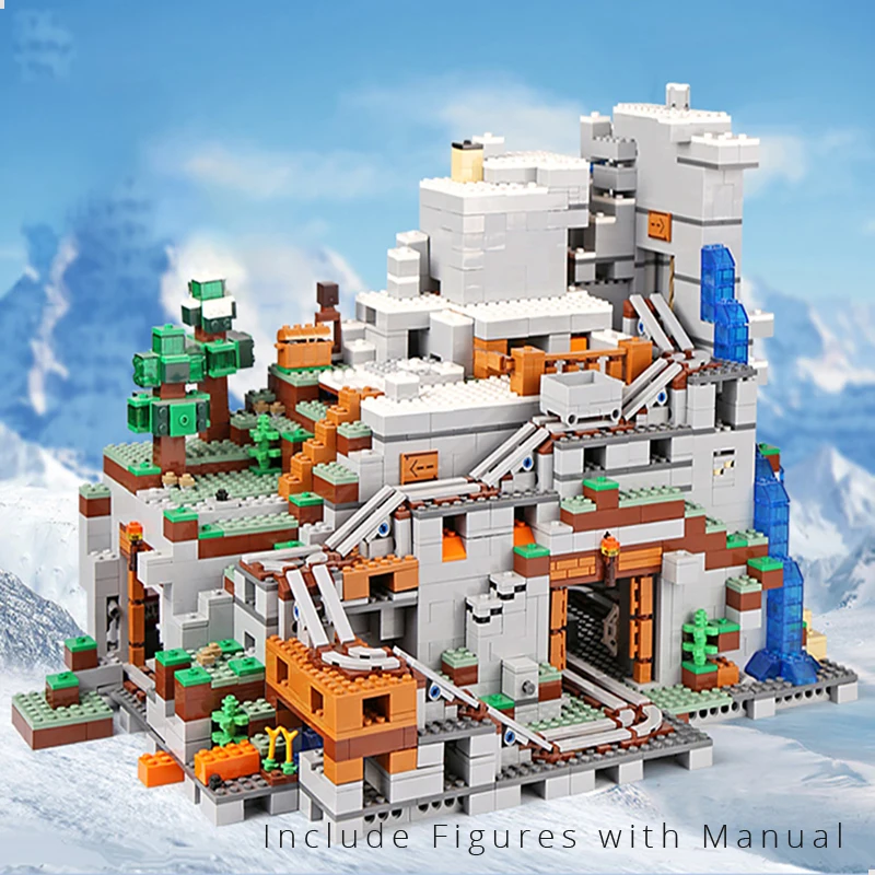 

My World The Mountain Cave Building Blocks with Figures Compatible 21137 Bricks with Elevator Educational Toys Christmas Gift