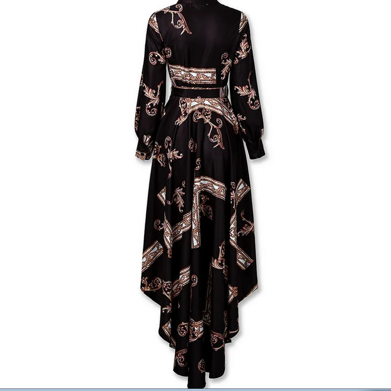 2019 осень барокко женское платье с отложным воротником Boho Цветочные цепи печати