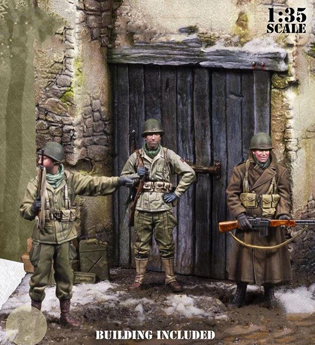Фигурка из неокрашенной смолы в масштабе 1/35 зимой 3 фигурки (здание включено) |