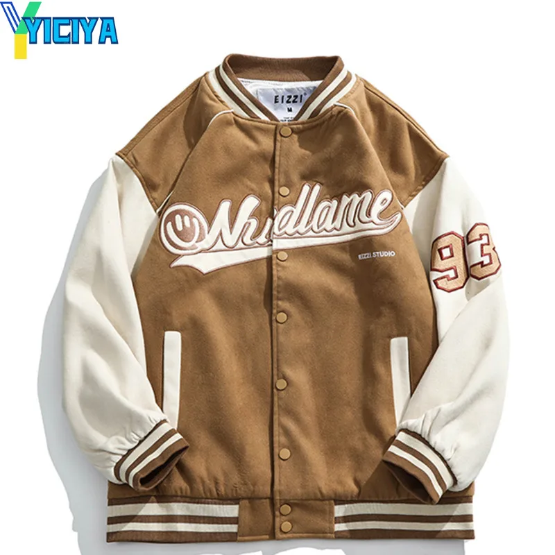 

YICIYA 2021 New Autumn Letter Embroidery Men's Varsity Jacket Unisex Women's Baseball Bomber Coat Campus Street Casual Patchwork