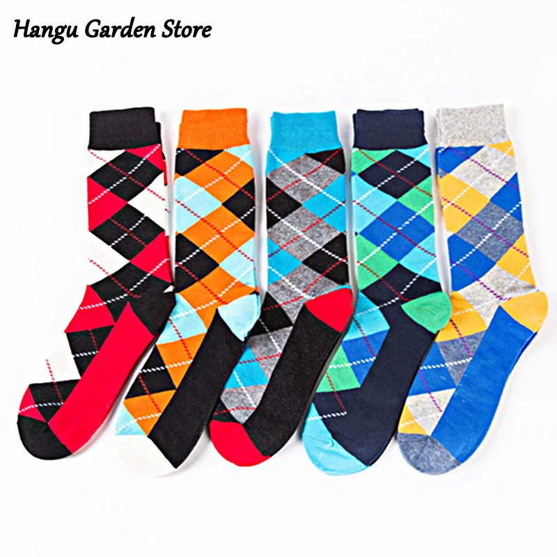 

Quality Mens Socks Combed Cotton Colorful Happy Funny Sock Pattern Diamond Casual Long Men Streets Hip Hop Compression Sox