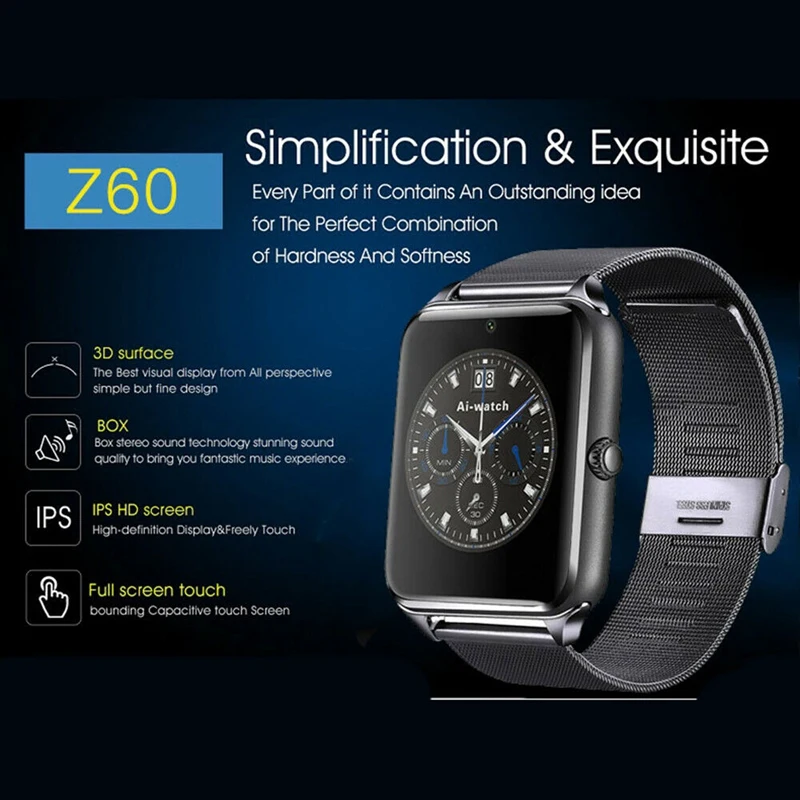 Z60 Смарт-часы с металлическим ремешком поддержка камеры sim-карты TF Bluetooth
