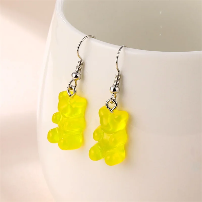 

FNIO Creative Statement Minimalist Dangle Earrings Jelly Polychromatic Bear Drop Earrings Fashion Cute Stud Earings For Women