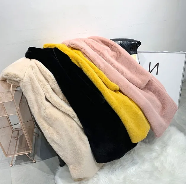 Женская шуба из меха кролика Длинная зимняя искусственного норки Толстая Шуба