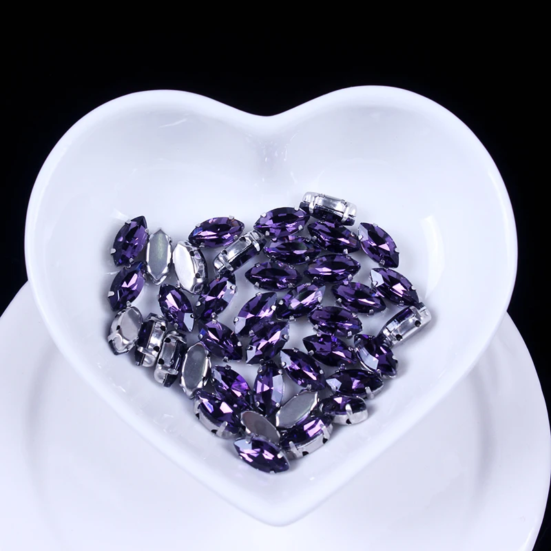 Стразы конский глаз для рукоделия AB с плоской задней стороной серебряный