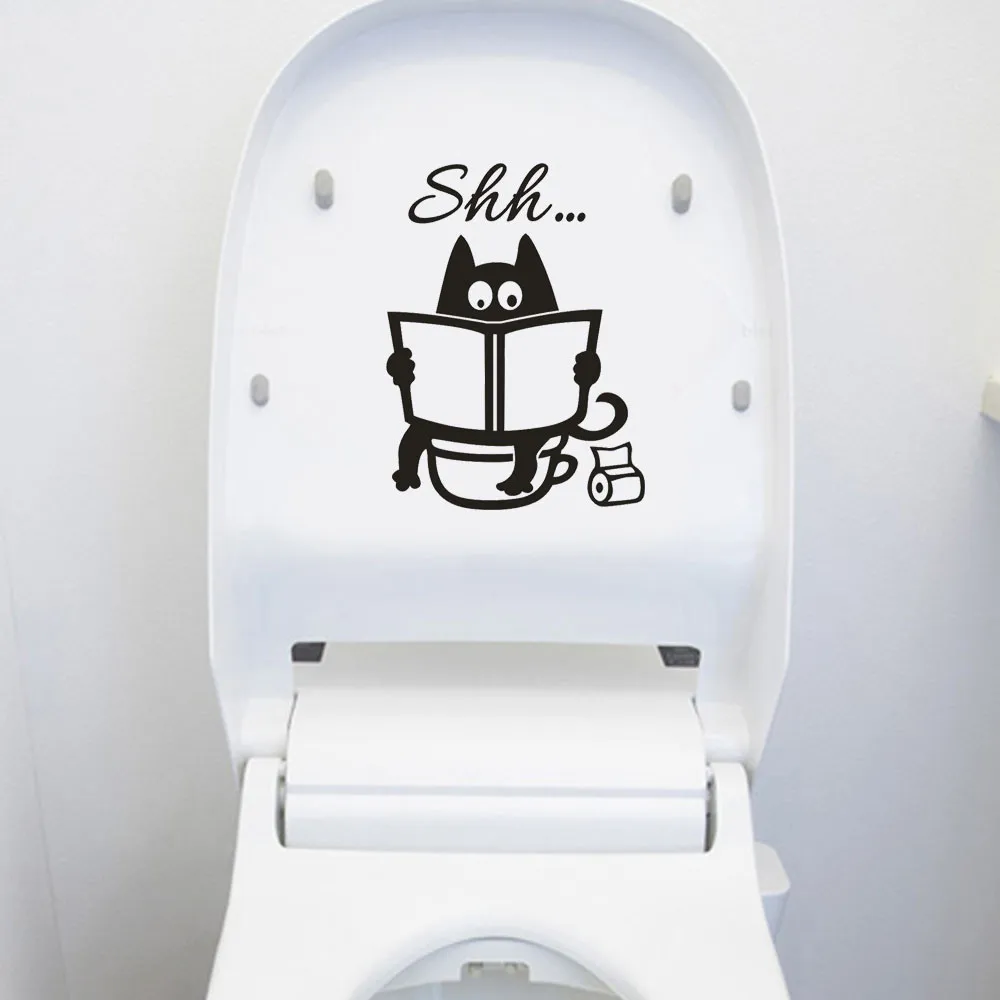 С милым рисунком кота ТС Туалет наклейки сделай сам Ванная комната двери сиденье