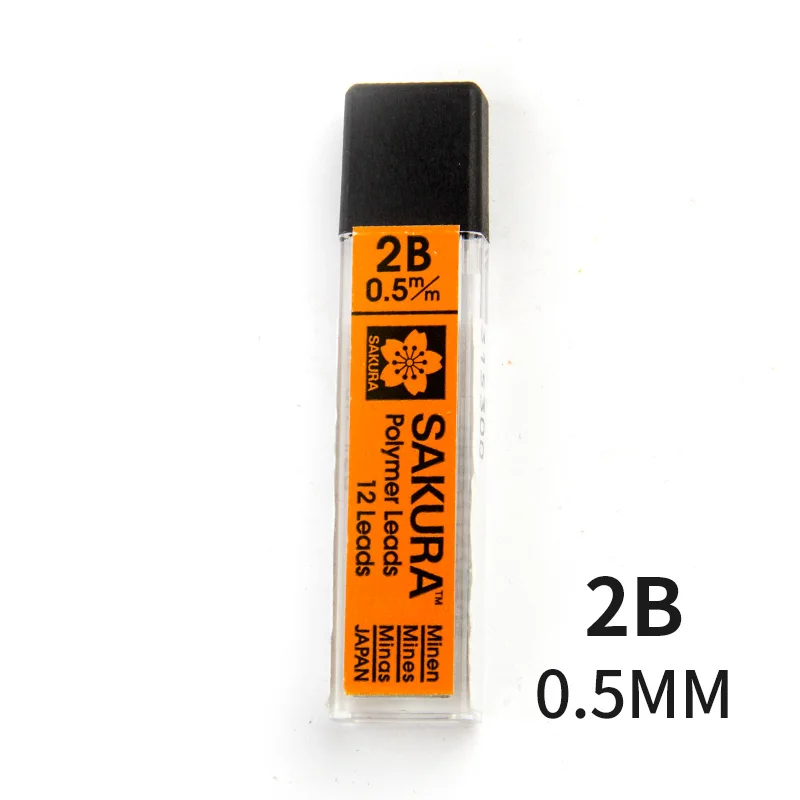 2B-0.5mm-1pcs SAKURA грифель для механического карандаша автоматические карандаши графитные грифели заменить свинцово 2B/2 х/б/HB 0,3/0,5/0,7/0,9 мм студенческие канцелярские принадлежности - Цвет: 2B-0.5mm-1pcs