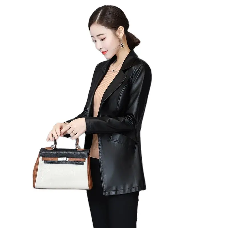 Chaqueta de cuero sintético de talla grande para mujer, chaqueta de piel sintética importada, traje de cuero morado, OL, 2021